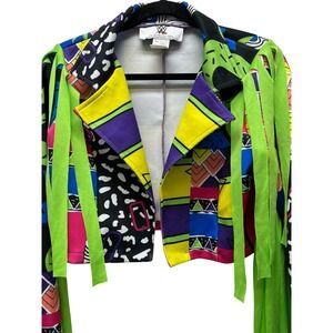 WWE Macho Man Randy Savage Jacket Cosplay Neon 80's Fringe Sleeve Costume Sz Sm